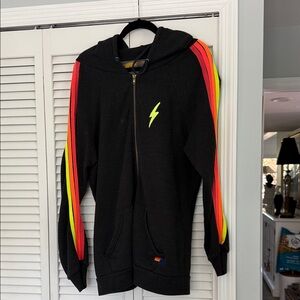 Aviator Nation Black Hoodie with Neon Stripes